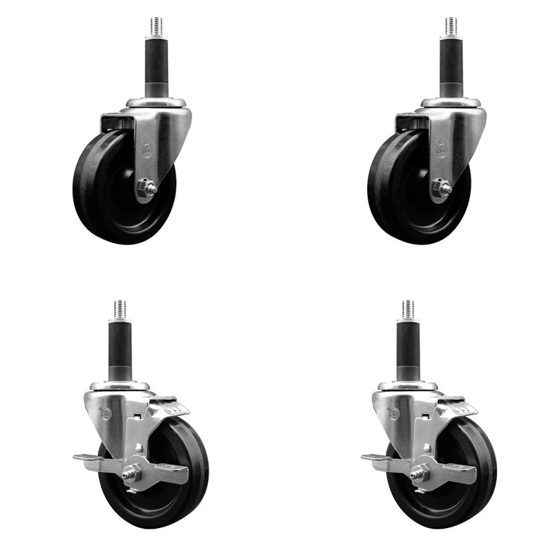 Ensemble de roulettes à tige pivotante en acier inoxydable 4 pouces 1 pouce 2 freins SCC
