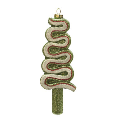 6" Green and White Shatterproof Glitter Lollipop Christmas Ornament