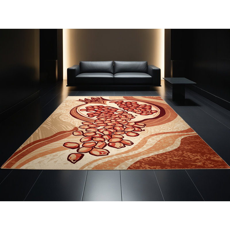 Tapis chic et luxueux lavable à la machine Templeton Pomegranate, 5 x 8