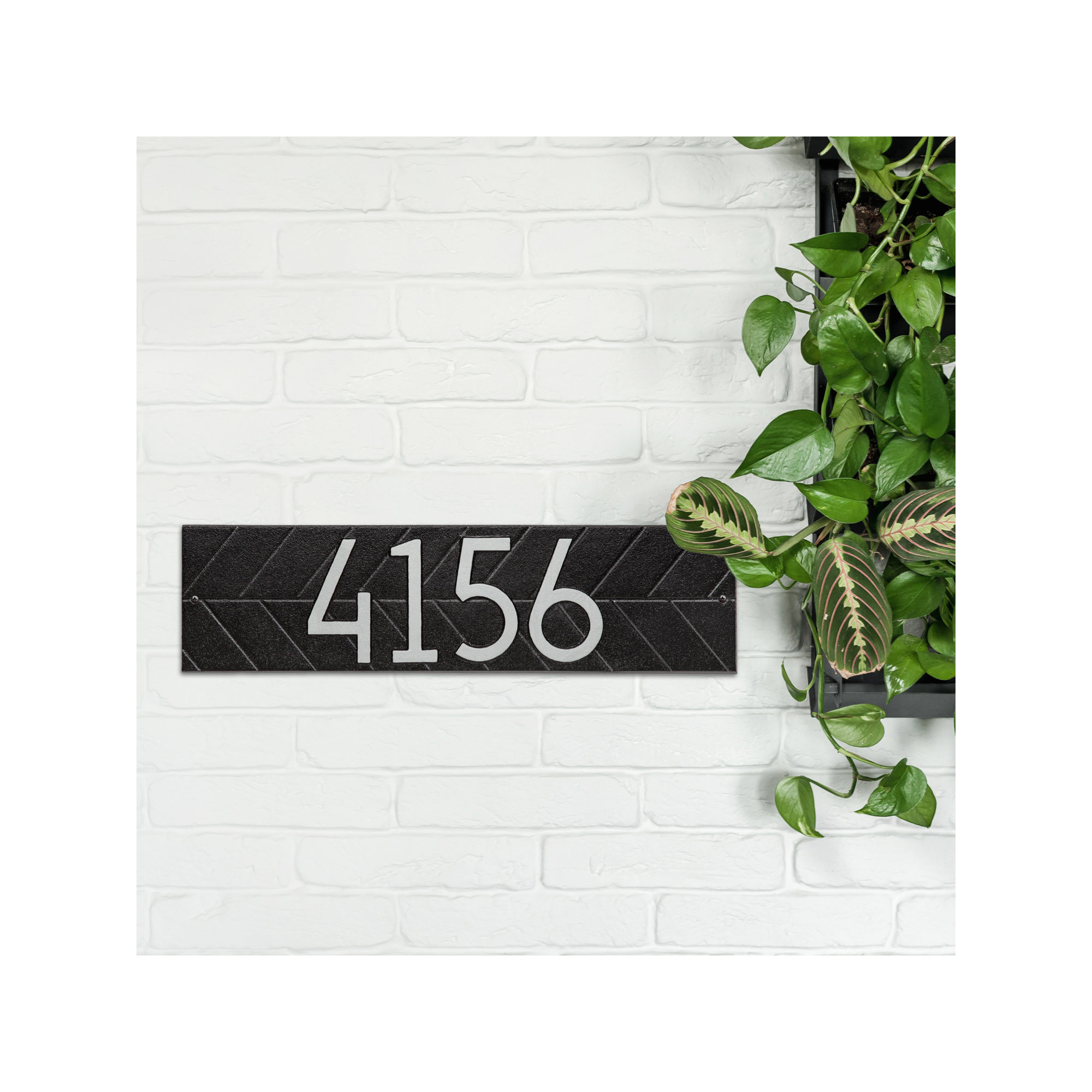 Mid-century Modern Herringbone Wall Plaque, Black/Silver, Yes