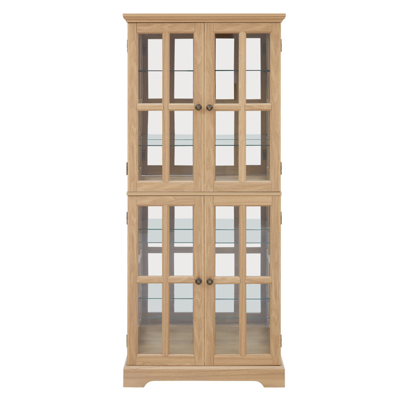 Curio Display Cabinet, Antique Display Cabinet With Glass Doors Adjustable Shelves For Collectibles Four Door Design Vintage Showcase For Home Or Office Antique Display Case E26 Bulb Included