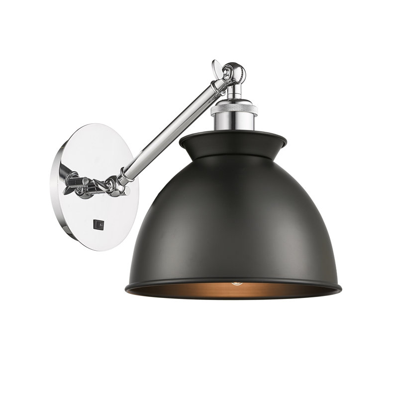 Shauna Armed Sconce, Matte Black, Incandescent, Polished Chrome