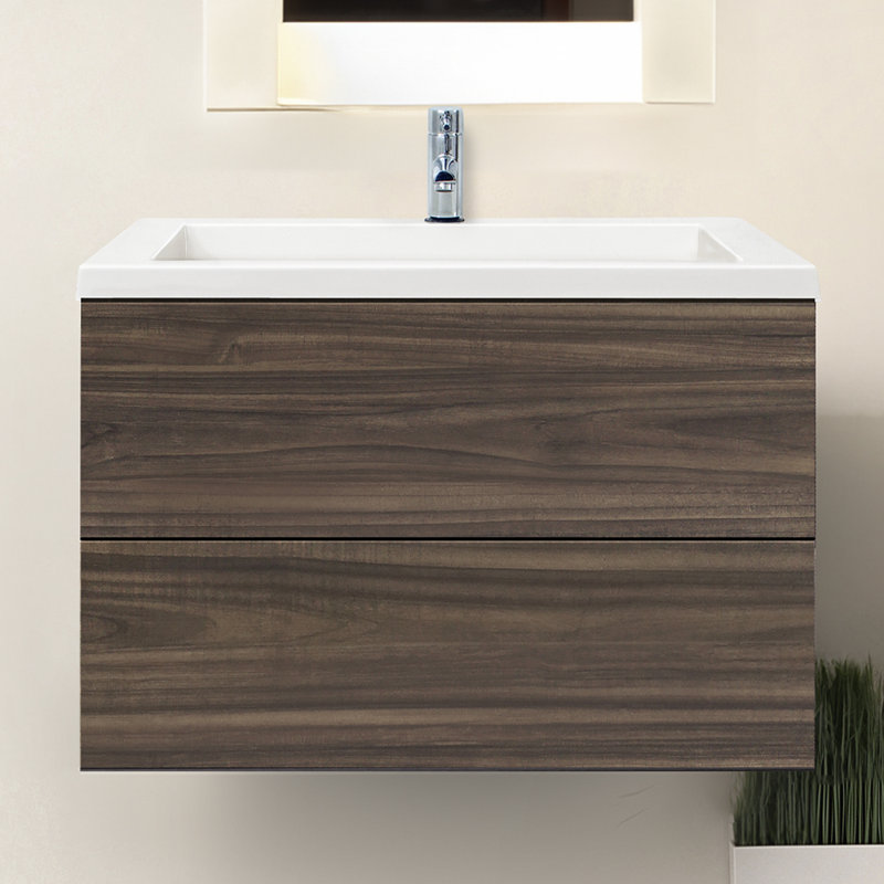Almamy 31'' Single Bathroom Vanity with Marble Top, Dark Walnut