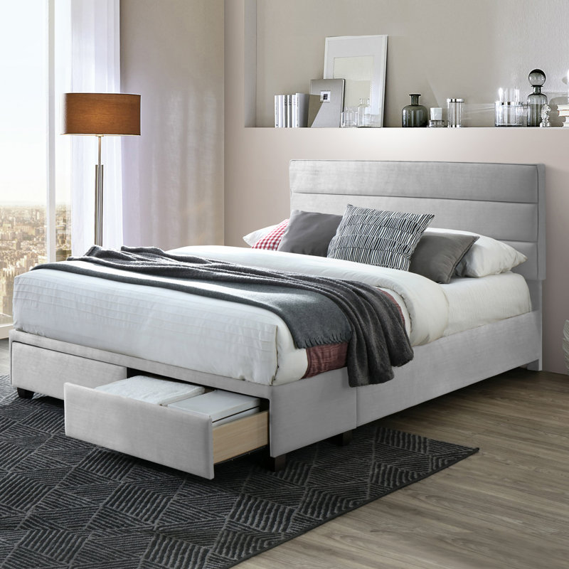 Wenger Upholstered Platform Storage Bed, King, Silver