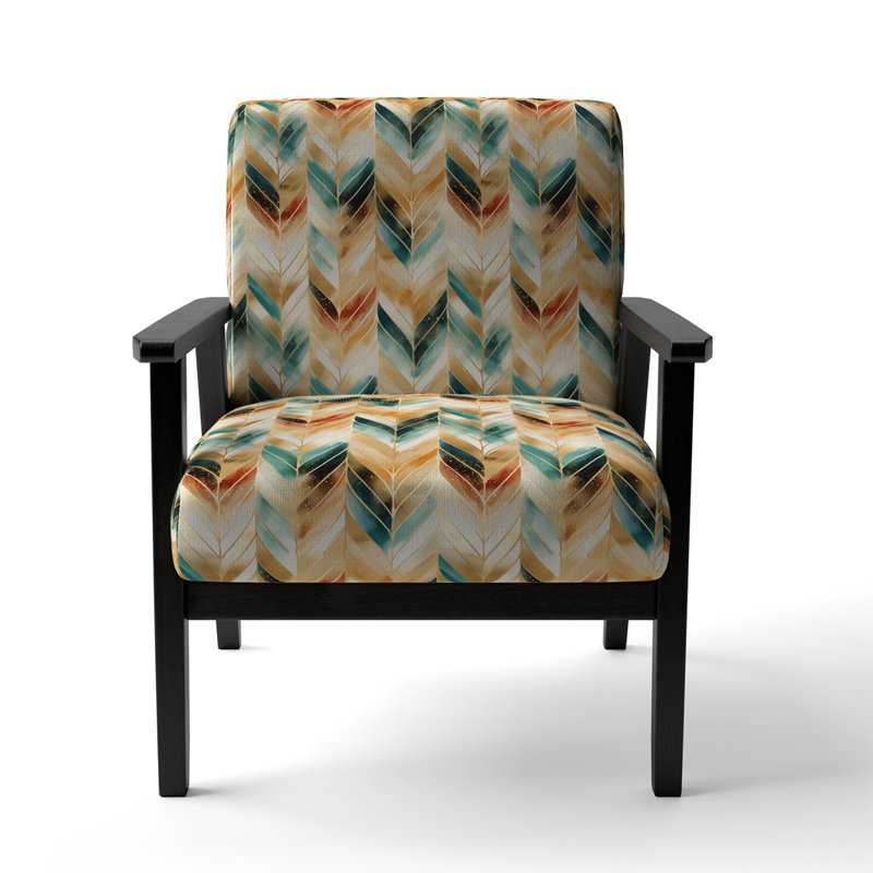 Cantina Upholstered Armchair, Gold/Teal/Red Polyester, Black Square Arms