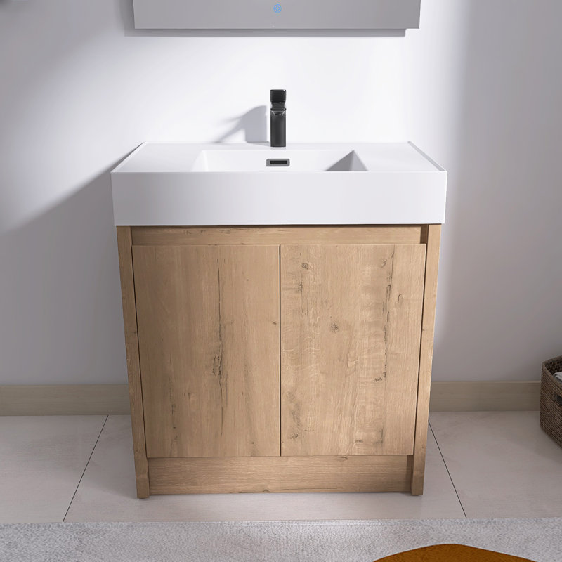 Ensemble de meuble-lavabo sur pied 30 po avec lavabo en résine Quarnar, 2 portes à fermeture douce, tablette réglable, Centre