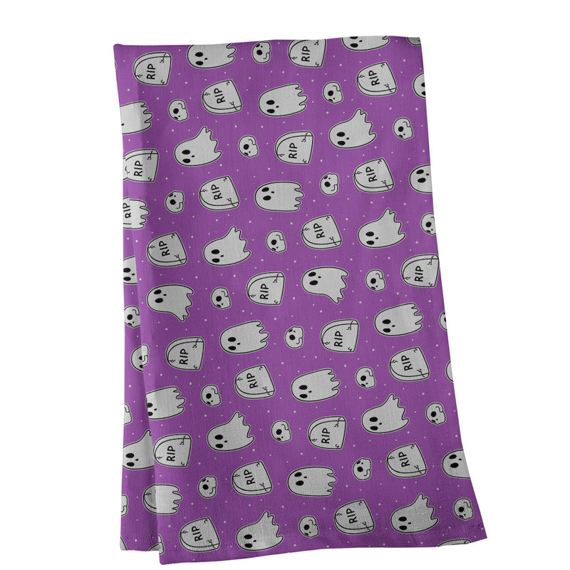 Torchon à motif de fantômes classique, Croisé en coton, Mauve