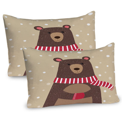 Ambesonne Cartoon Pillow Sham 2 Pack Bear Red Scarf 36""x20"" Brown Sand Brown -  pil-2_41571_36x20