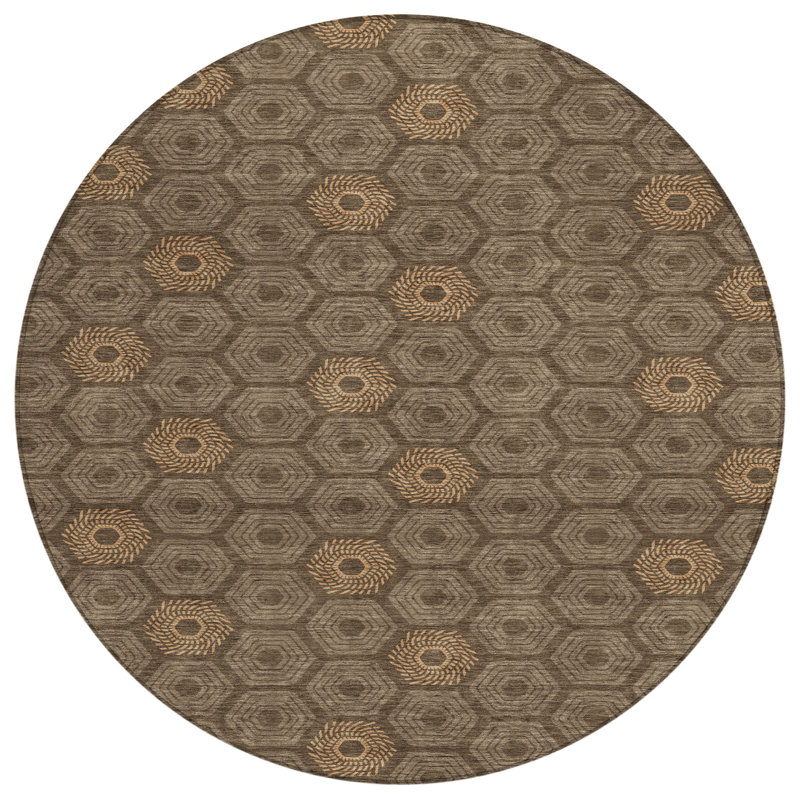 Machine Washable Indoor/Outdoor Chantille ACN2559 Geometric Rug, Round 8', Chocolate