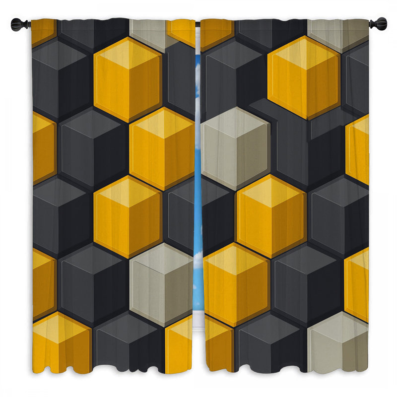 Rideaux à motif géométrique Hexagons - 2 panneaux, L 40 po x L 52 po