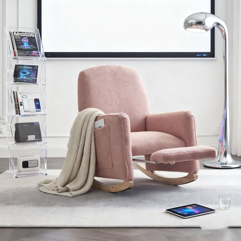 Chaise berçante en tissu avec repose-pieds réglable, Ourson rose