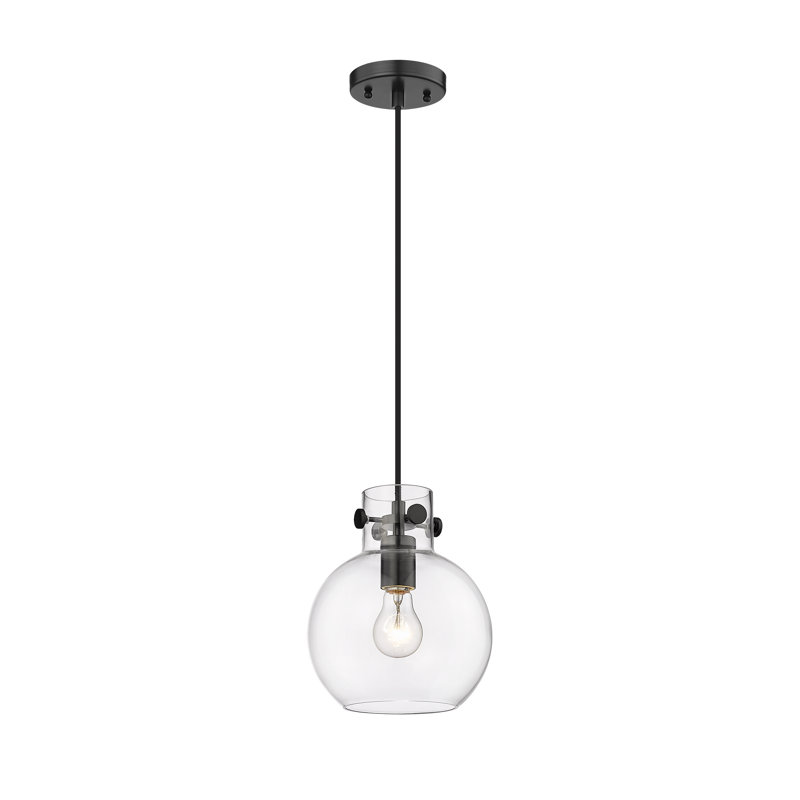 Luminaire suspendu à cordon 1 lumière 10 po Lantz, H 9,13 po x l 8 po x P 8 po, Transparent, Noir mat