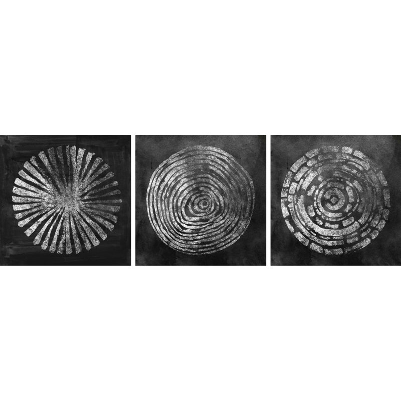 " Silver Circle " by Marmont Hill 3 - Pieces Painting Print, 32" H x 32" W