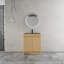 Meuble-lavabo moderne en chêne avec lavabo et rangement en acier inoxydable