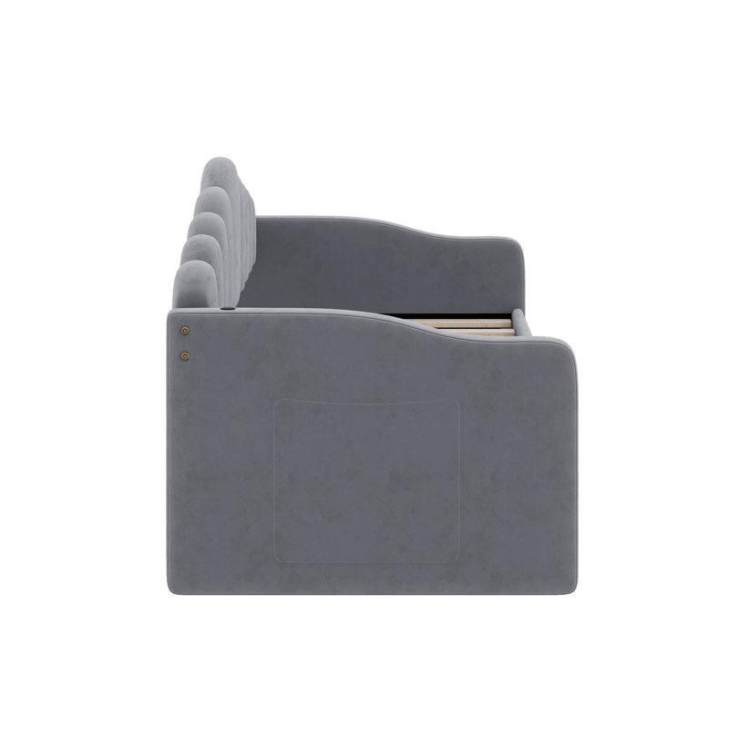 Lit de jour simple tapissier avec lit gigogne et port USB, Gris