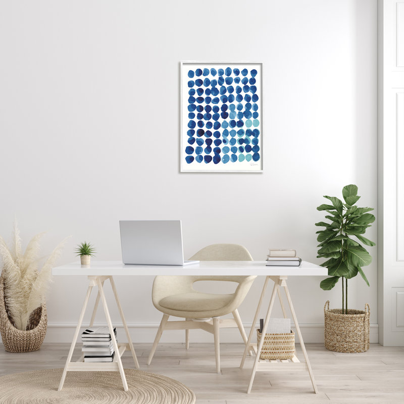 Motif à pois bleu, forme de cercle, grille, aquarelle blanche, estampe numérique, art texturé par Sue Schlabach