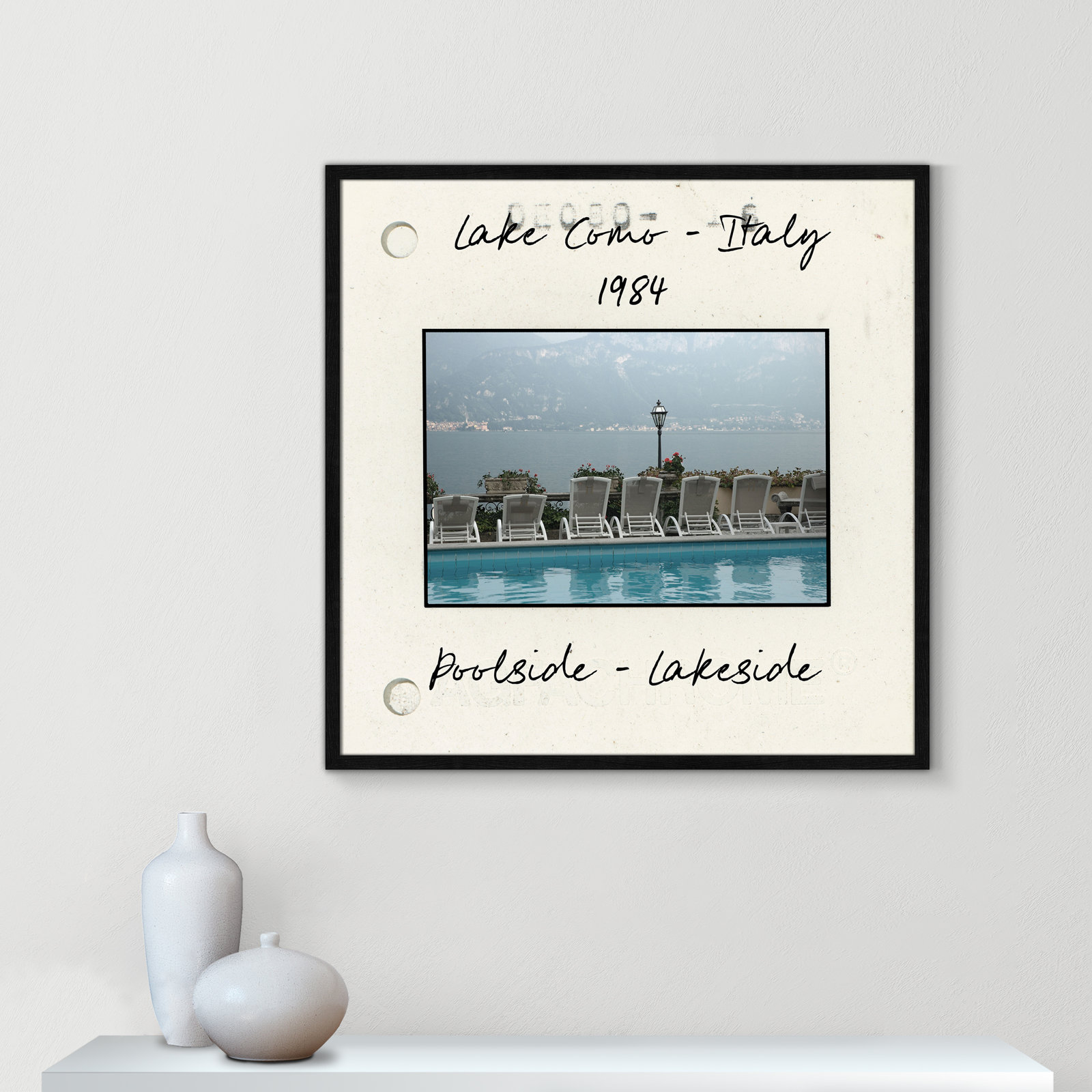 Travel Slide Collection "Lake Como, Italy" Print, Black Single Picture Framed Paper, 32" H x 32" W x 0.75" D