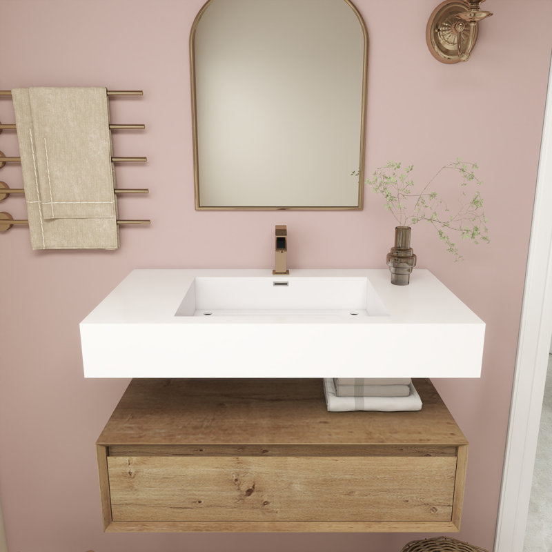 Alysa 36" Wall-Mounted Single Bathroom Vanity Set, Oak