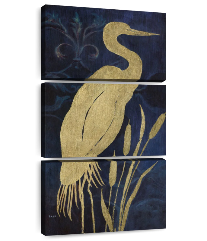 Aigrette sur indigo I, H 38 po x l 18 po