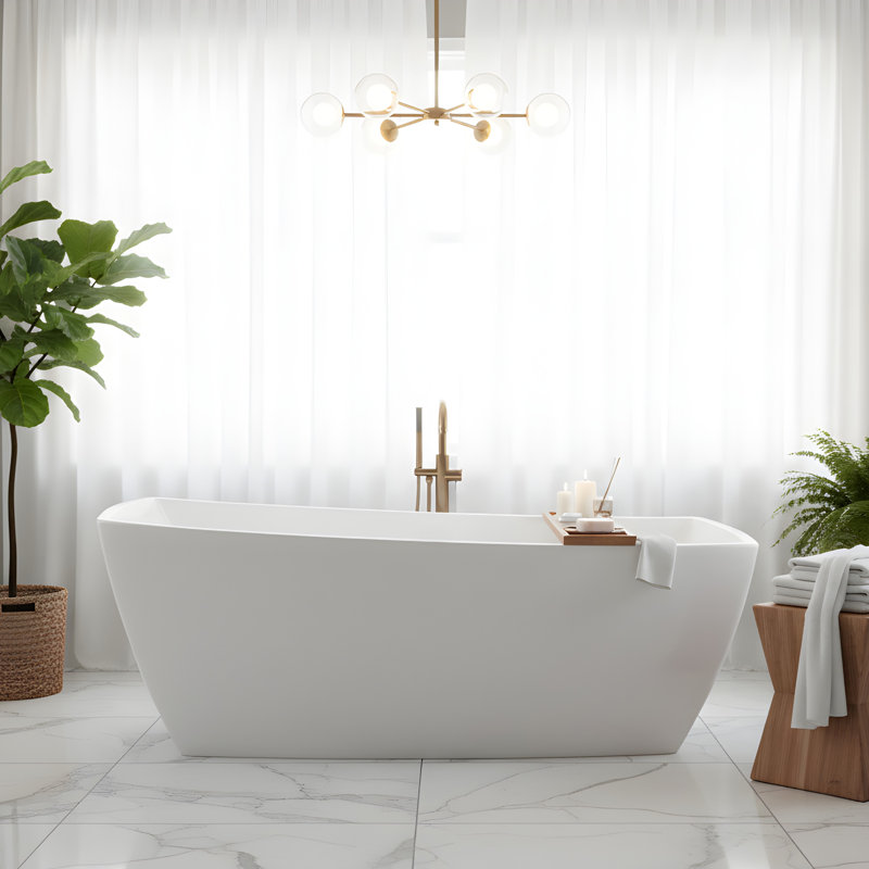 Vanity Art 67" X 31" Acrylic Freestanding Bathtub, White/Titanium Gold