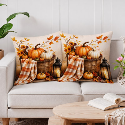 JYK Soft Microfiber Decorative Pillow Covers Double Sided Printed Hidden Zipper Cushion Cases for Home Decor & Gifts.20x20 inches,Orange pumpkin plaid blanket