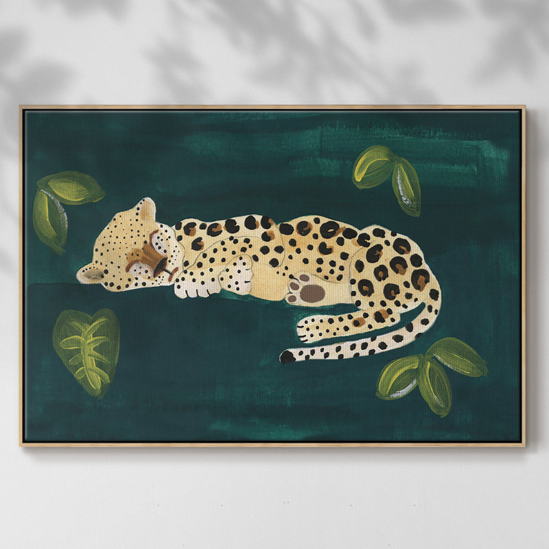 Toile tendue avec châssis Lethargic Leopard II, H 27 po x l 41 po x P 2 po, Cadre en bois naturel