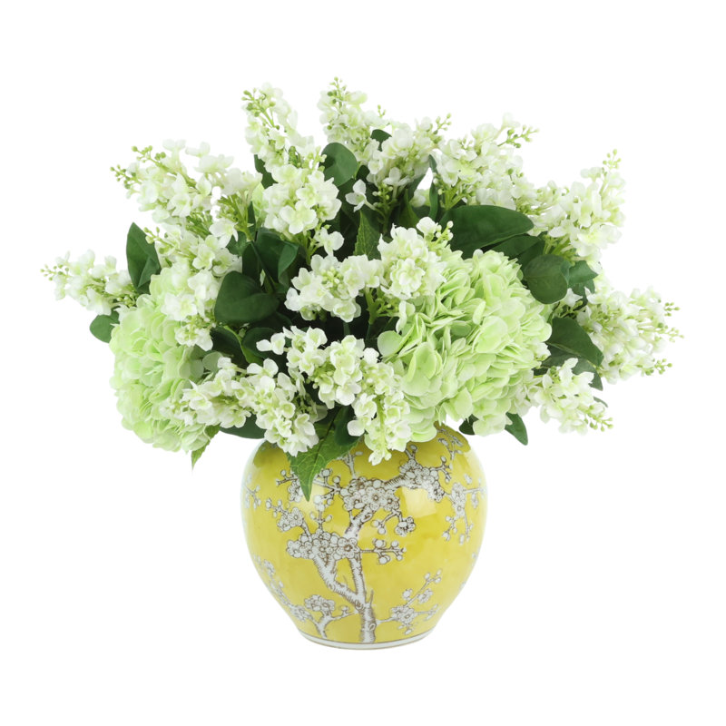 Hydrangea and Lilac Arrangement in Decorative Vase
