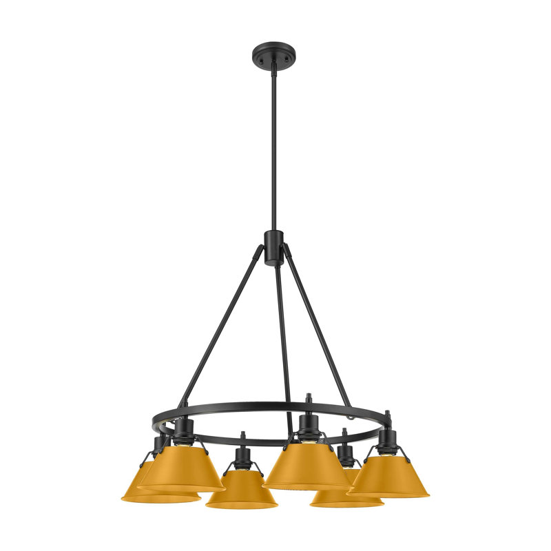 Lustre Weatherford à 6 lumières, Noir mat, Jaune aurique