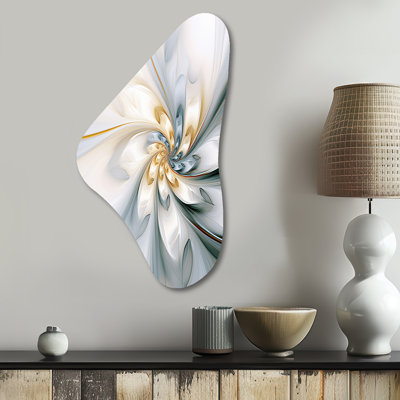 Fractal Flower Tender White Sensitivity I - Fractals Boomerang Shape Asymmetric Metal Wall Art