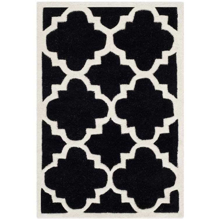 Carolene Geometric Handmade Tufted Wool Black/Ivory Area Rug