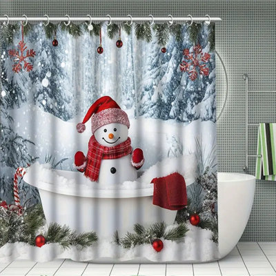 4Pcs Christmas Shower Shower Curtain - Waterproof Curtain Set With Non-Slip Rugs, Toilet U-Shape Mat, Toilet Seat Cover, Machine Washable Bathroom Decoration Curtain Set With 12 Hook, Christmas Theme Bathroom Accessories