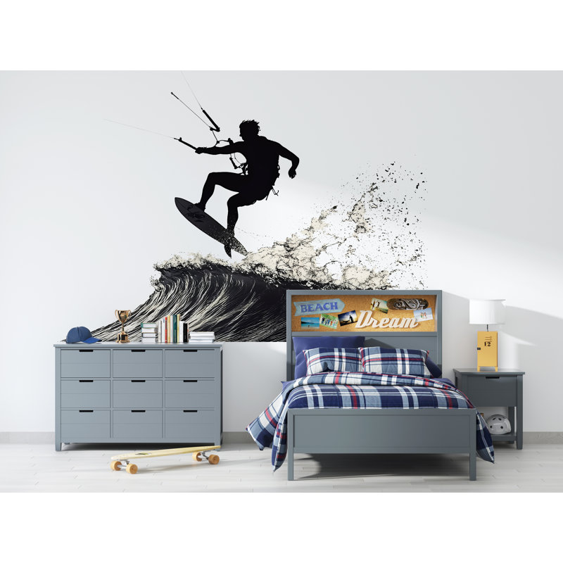 Décalcomanie murale de kite surf Kiteboarding Silhouette Wall Art Ocean Sports Room Decor 454Mv, H 42 po x l 80 po