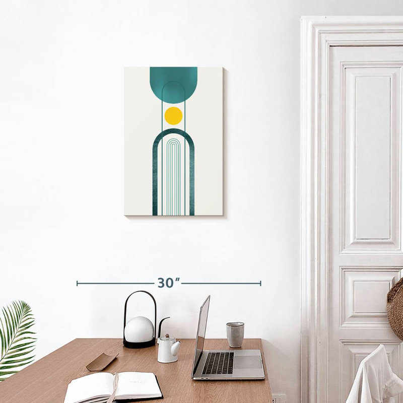 Avery Mid-Century bleu sarcelle jaune II, H 24 po x l 16 po