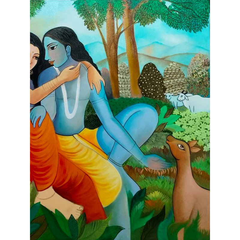 Radha Rani avec Lord Krishna | Huile et milieu mélangé | Par Niva