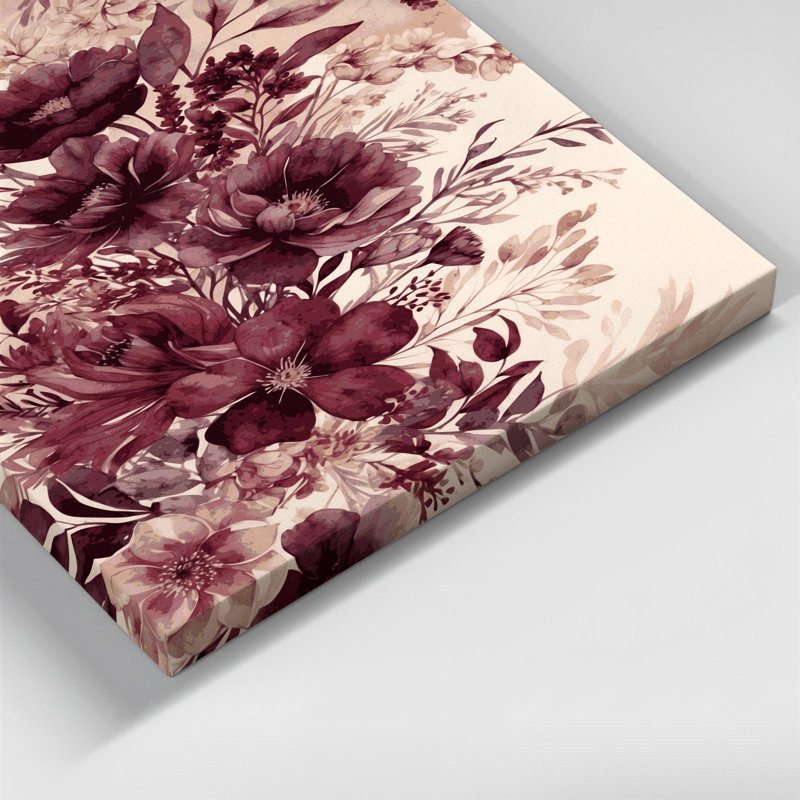 "Watercolor Floral" 94, art mural sur toile beige, H 24 po x l 36 po