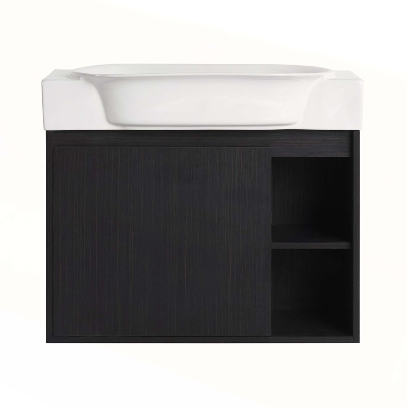 Meuble-lavabo mural 28 po avec lavabo en céramique blanche et porte à fermeture en douceur, conception écologique et durable