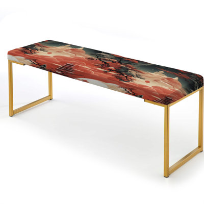 Light Red Torii Gate Japanese Pattern - Japanese Upholstered Gold Bench