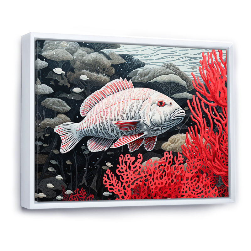 Impression sur toile monochrome noir et rouge II, Cadre flottant blanc, H 34 po x l 44 po x P 1,5 po