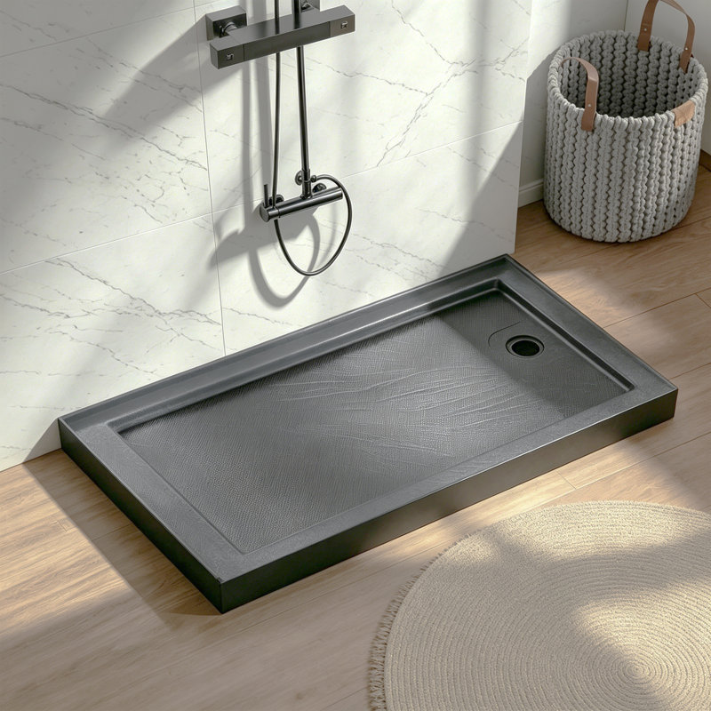 60" x 30" Single Threshold Alcove Shower Base with Right Drain, Integrated Flange and Low Profile Design, Right, Gray