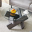 Table basse ronde en verre, table basse unique au design moderne 33,4 po. Plateau en verre trempé avec pieds en panneau de fibres à densité moyenne à motif gris. Convient pour les salons et les salles à manger