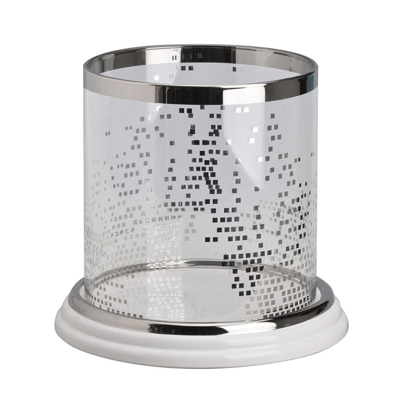 Gsy Decorative Candle Holder, Silver And White Patchwork, 10 Inch Glass