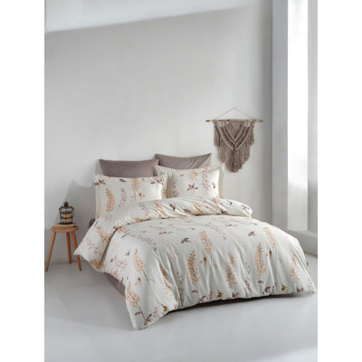 Ensemble de housse de courtepointe Luxury Satin, 100% coton, crème, orange, vert, rose et brun, housse de couette 53,1 po x 78,7 po, taie d'oreiller 31,5 po x 31,5 po | 210 fils, lavable à la machine, conception élégante avec fermeture à boutons