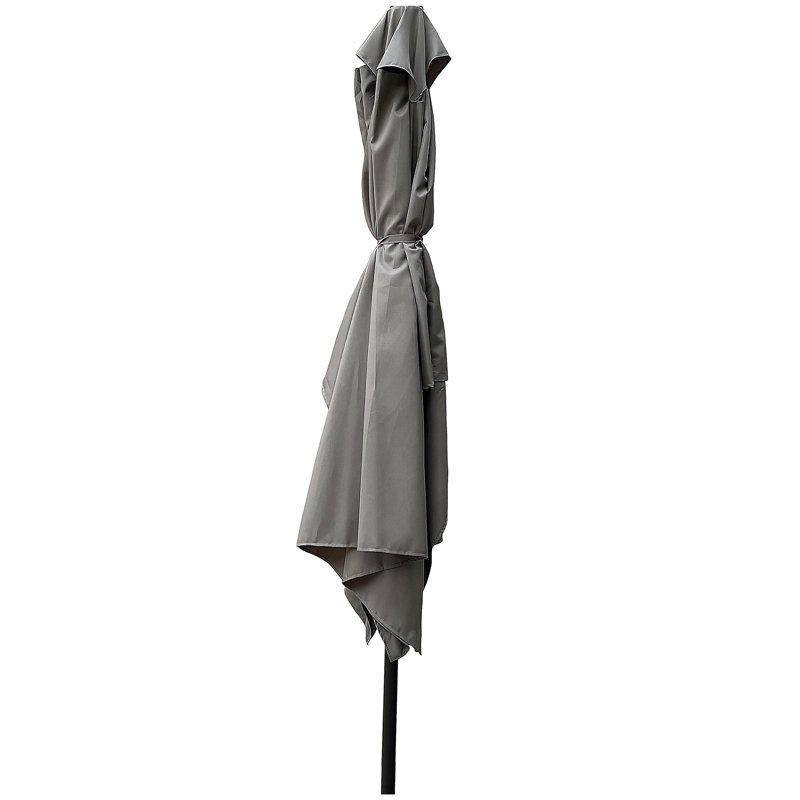 Parasol imperméable d'extérieur 6 x 9 pi avec manivelle et bouton poussoir inclinable sans rabat pour jardin, Gris clair