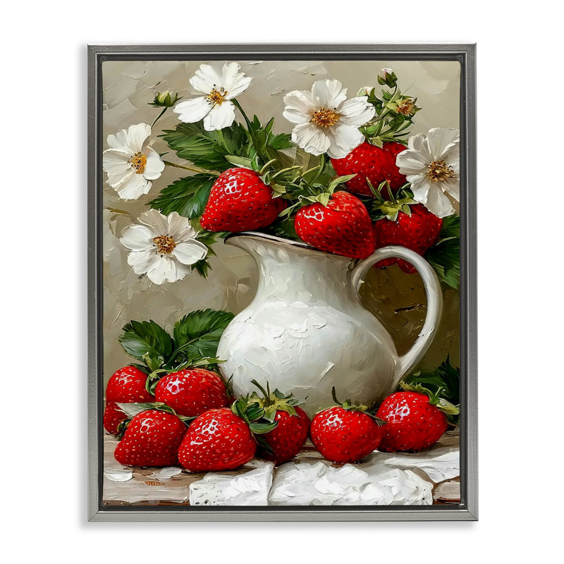 Cadre flottant Painterly Strawberries, H 21 po x l 17 po, Cadre flottant gris lustré