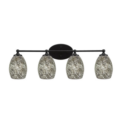 Juvens 4 Light Bath Bar Shown In Matte Black Finish With 5" Natural Fusion Glass