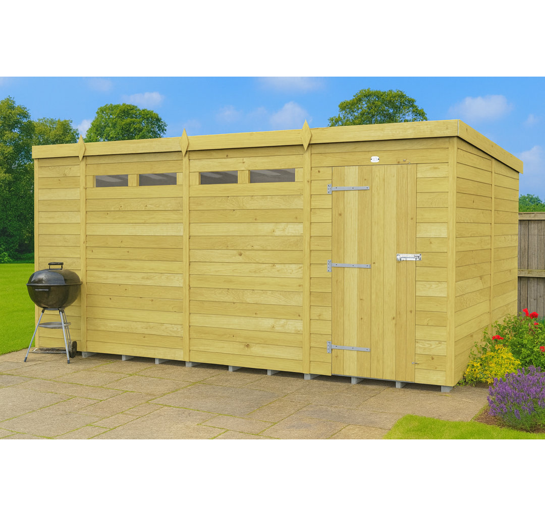 15ft x 8ft Pent Security Shed - Single Door