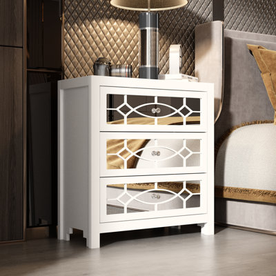 Eastan 3 Drawers Mirrored Nightstand End Tables Bedside Table, Mirrored Accent Table