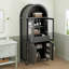 Grand garde-manger arqué cannelé avec tablettes réglables, rangement élégant avec tiroir caché et porte vitrée pour la cuisine, le salon, la salle à manger-130574728