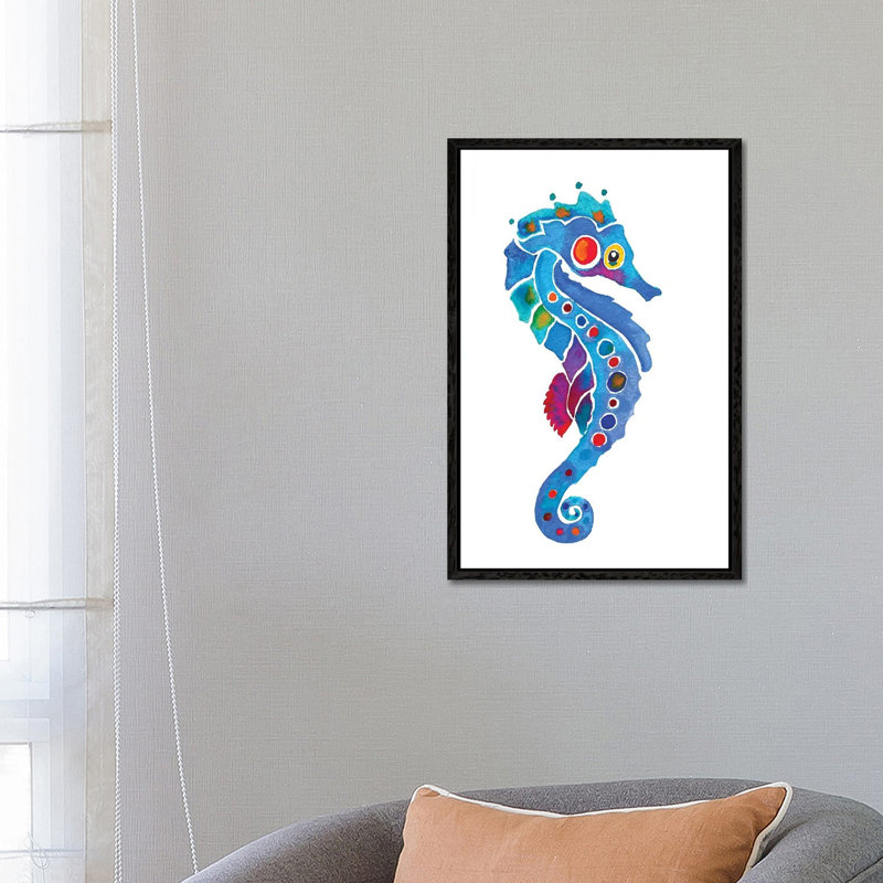 Seahorse II by Jo Lynch - Painting on Canvas, 66.04 cm H x 45.72 cm W, Black Framed