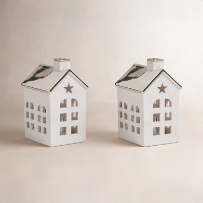 2-Piece Lighted Porcelain Village House Set